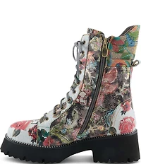 L'ARTISTE Ferociti Floral Printed Leather Lace Up Combat Boots