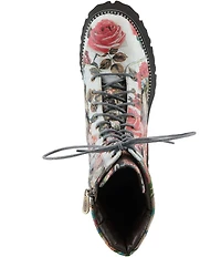 L'ARTISTE Ferociti Floral Printed Leather Lace Up Combat Boots
