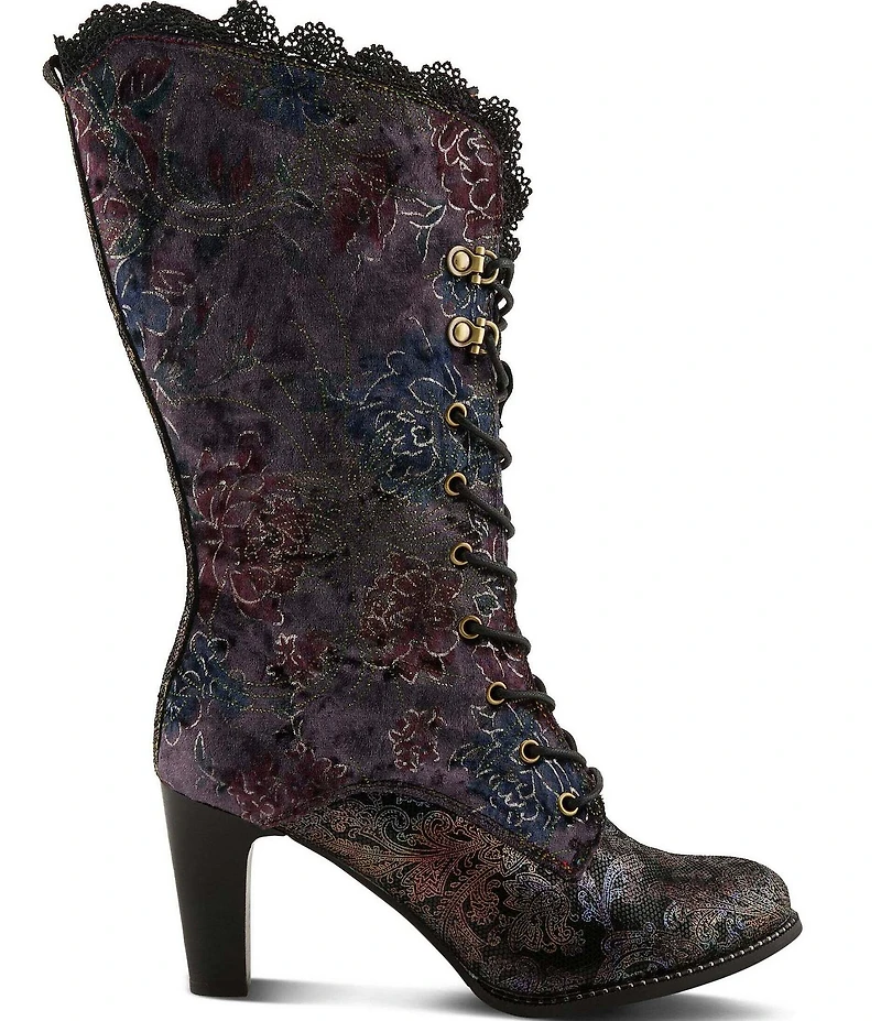 L'ARTISTE Forutaluv Floral Embossed Suede Lace Up Boots