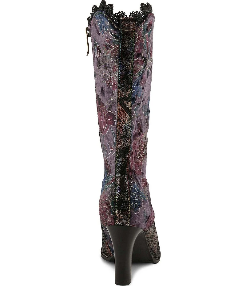 L'ARTISTE Forutaluv Floral Embossed Suede Lace Up Boots