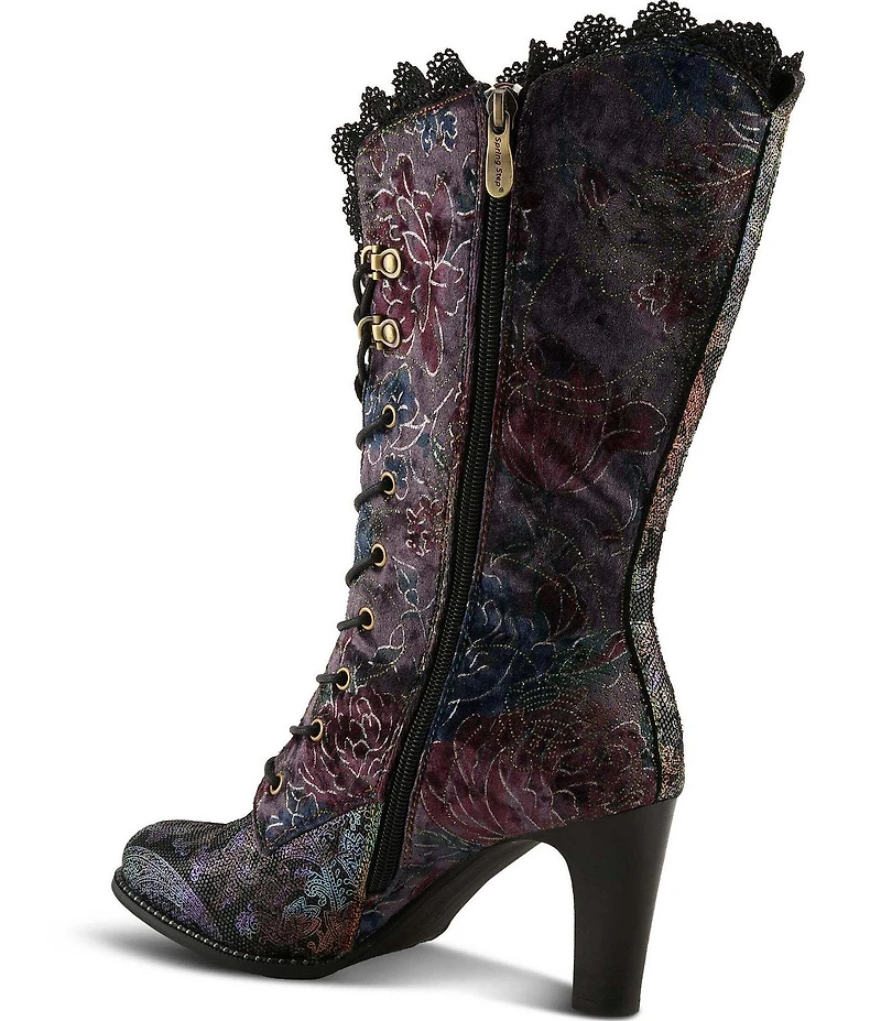 L'ARTISTE Forutaluv Floral Embossed Suede Lace Up Boots