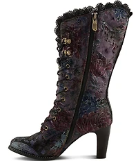 L'ARTISTE Forutaluv Floral Embossed Suede Lace Up Boots