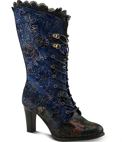 L'ARTISTE Forutaluv Floral Embossed Suede Lace Up Boots