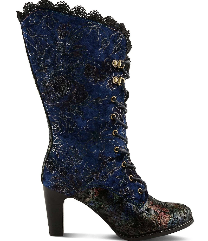 L'ARTISTE Forutaluv Floral Embossed Suede Lace Up Boots