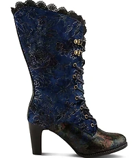 L'ARTISTE Forutaluv Floral Embossed Suede Lace Up Boots