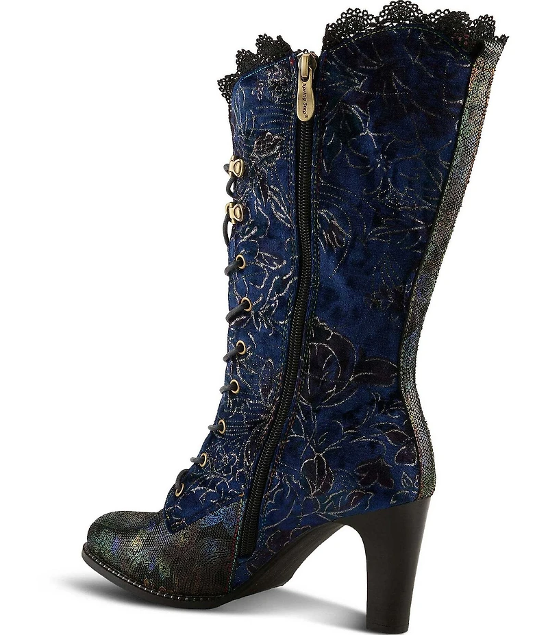 L'ARTISTE Forutaluv Floral Embossed Suede Lace Up Boots