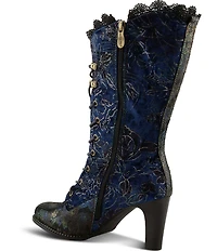 L'ARTISTE Forutaluv Floral Embossed Suede Lace Up Boots