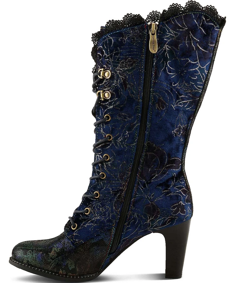 L'ARTISTE Forutaluv Floral Embossed Suede Lace Up Boots