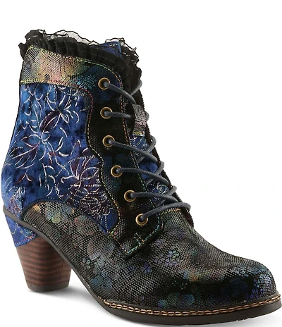 L'ARTISTE Forutaluvlo Floral Embossed Suede And Leather Booties
