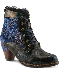 L'ARTISTE Forutaluvlo Floral Embossed Suede And Leather Booties
