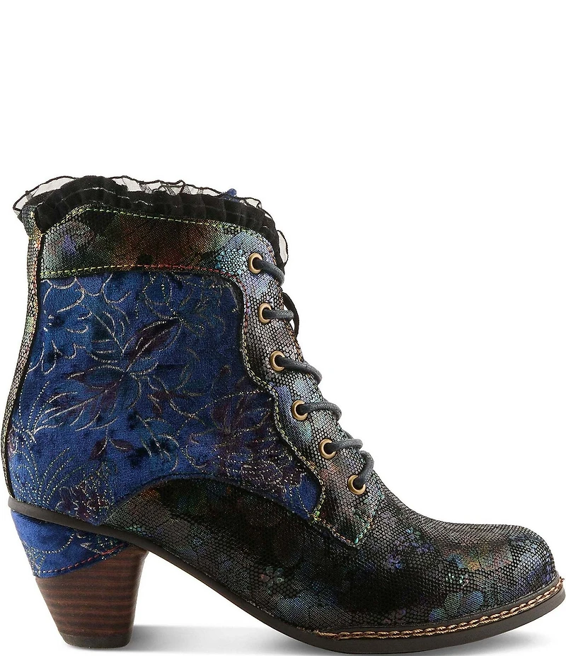 L'ARTISTE Forutaluvlo Floral Embossed Suede And Leather Booties