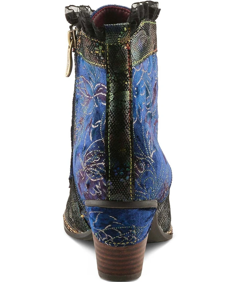 L'ARTISTE Forutaluvlo Floral Embossed Suede And Leather Booties