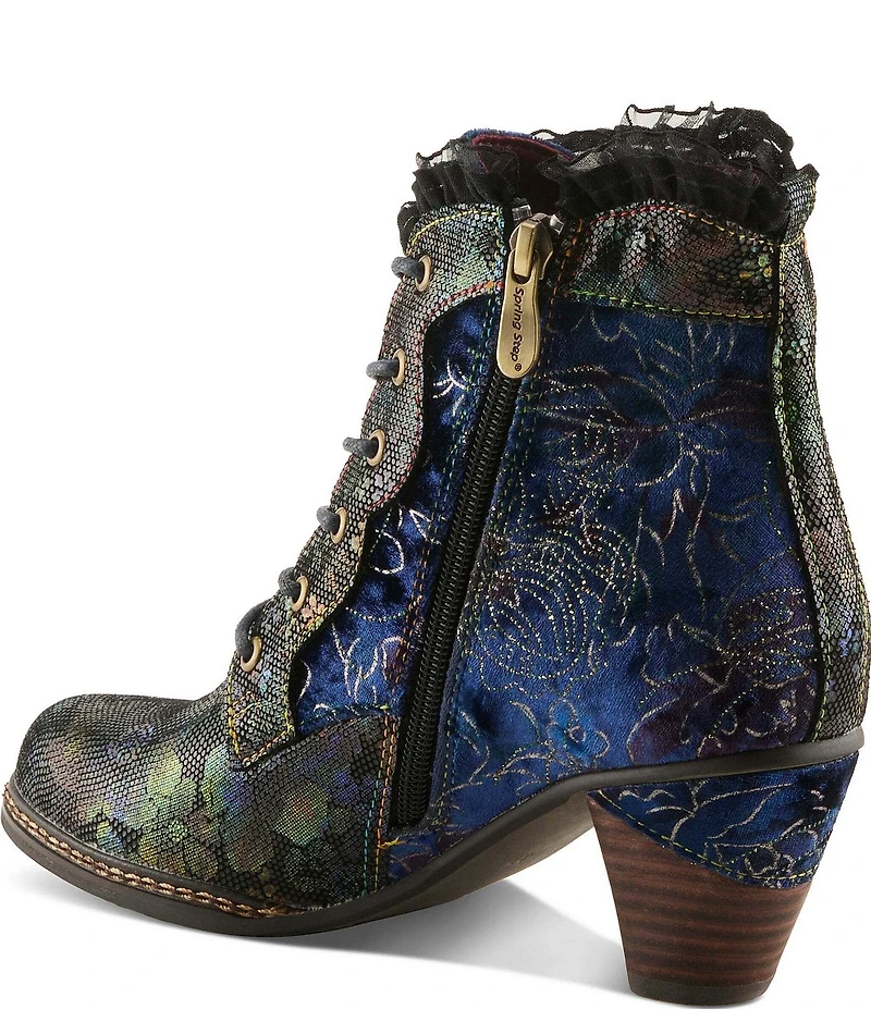 L'ARTISTE Forutaluvlo Floral Embossed Suede And Leather Booties