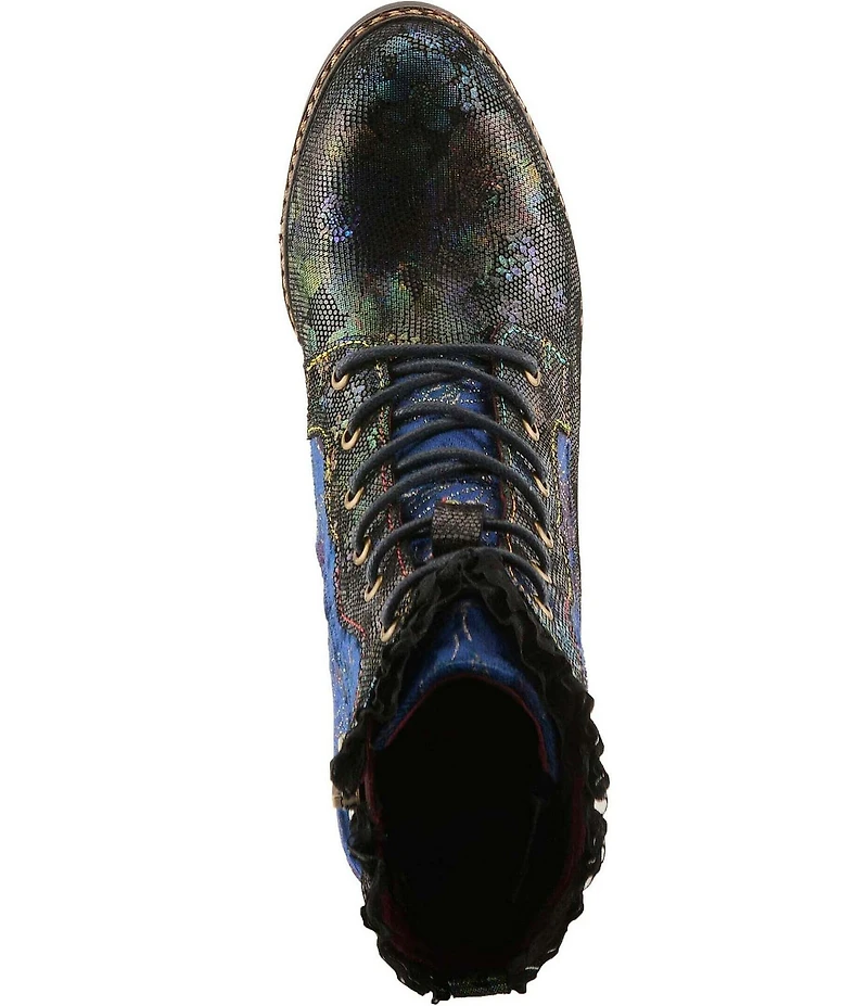 L'ARTISTE Forutaluvlo Floral Embossed Suede And Leather Booties