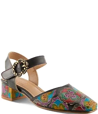 L'ARTISTE Funferbiz Floral Painted Leather Ankle Strap Pumps