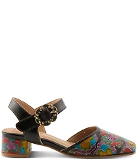 L'ARTISTE Funferbiz Floral Painted Leather Ankle Strap Pumps