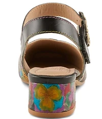 L'ARTISTE Funferbiz Floral Painted Leather Ankle Strap Pumps
