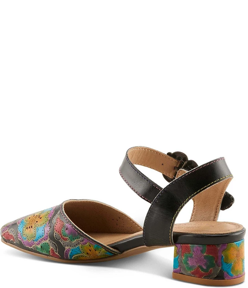 L'ARTISTE Funferbiz Floral Painted Leather Ankle Strap Pumps