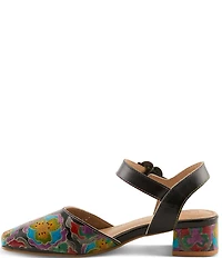 L'ARTISTE Funferbiz Floral Painted Leather Ankle Strap Pumps