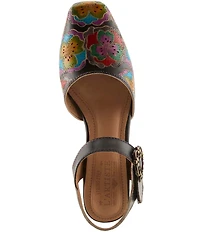 L'ARTISTE Funferbiz Floral Painted Leather Ankle Strap Pumps