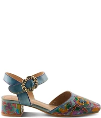 L'ARTISTE Funferbiz Floral Painted Leather Ankle Strap Pumps