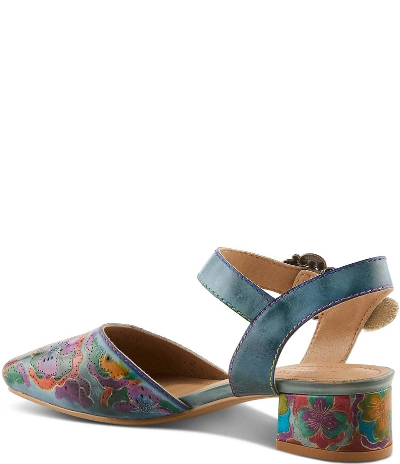 L'ARTISTE Funferbiz Floral Painted Leather Ankle Strap Pumps