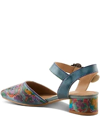 L'ARTISTE Funferbiz Floral Painted Leather Ankle Strap Pumps