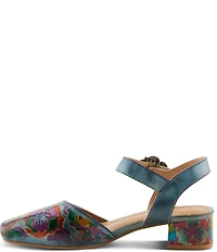 L'ARTISTE Funferbiz Floral Painted Leather Ankle Strap Pumps