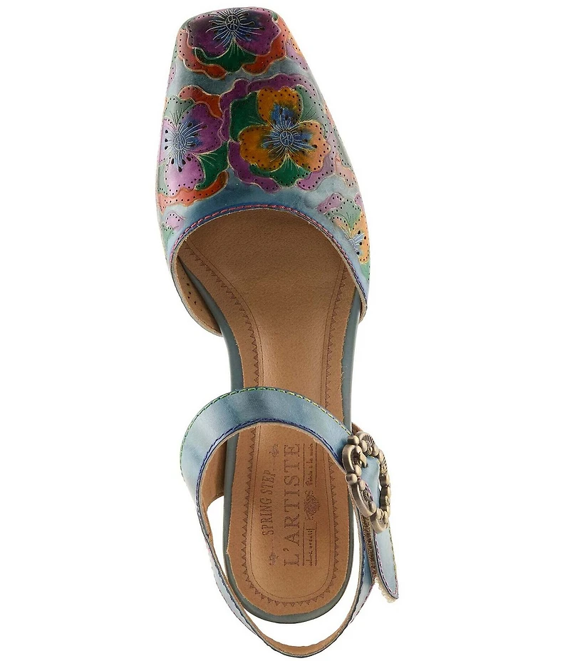 L'ARTISTE Funferbiz Floral Painted Leather Ankle Strap Pumps