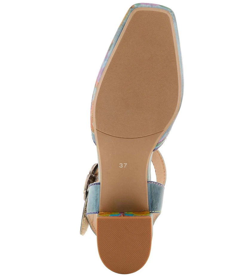 L'ARTISTE Funferbiz Floral Painted Leather Ankle Strap Pumps