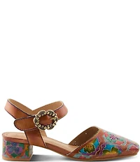 L'ARTISTE Funferbiz Floral Painted Leather Ankle Strap Pumps