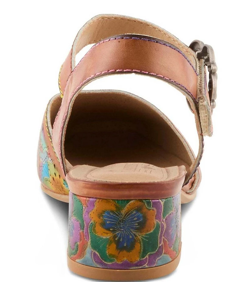 L'ARTISTE Funferbiz Floral Painted Leather Ankle Strap Pumps