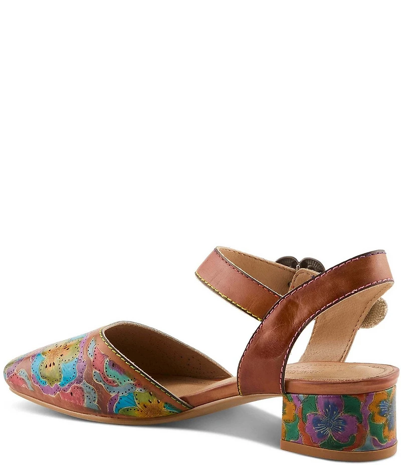 L'ARTISTE Funferbiz Floral Painted Leather Ankle Strap Pumps