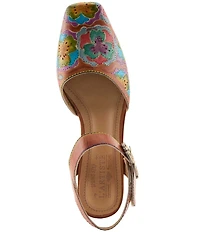 L'ARTISTE Funferbiz Floral Painted Leather Ankle Strap Pumps