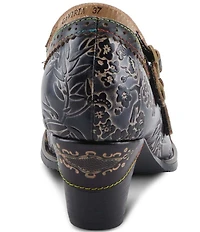 L'ARTISTE Gaviria Floral Leather Brogue Detail Double Strap Mary Jane Pumps