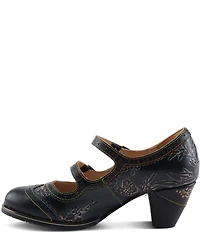 L'ARTISTE Gaviria Floral Leather Brogue Detail Double Strap Mary Jane Pumps