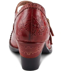L'ARTISTE Gaviria Floral Leather Brogue Detail Double Strap Mary Jane Pumps