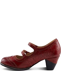 L'ARTISTE Gaviria Floral Leather Brogue Detail Double Strap Mary Jane Pumps