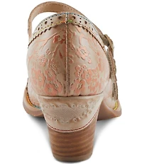 L'ARTISTE Gaviria Floral Leather Brogue Detail Double Strap Mary Jane Pumps