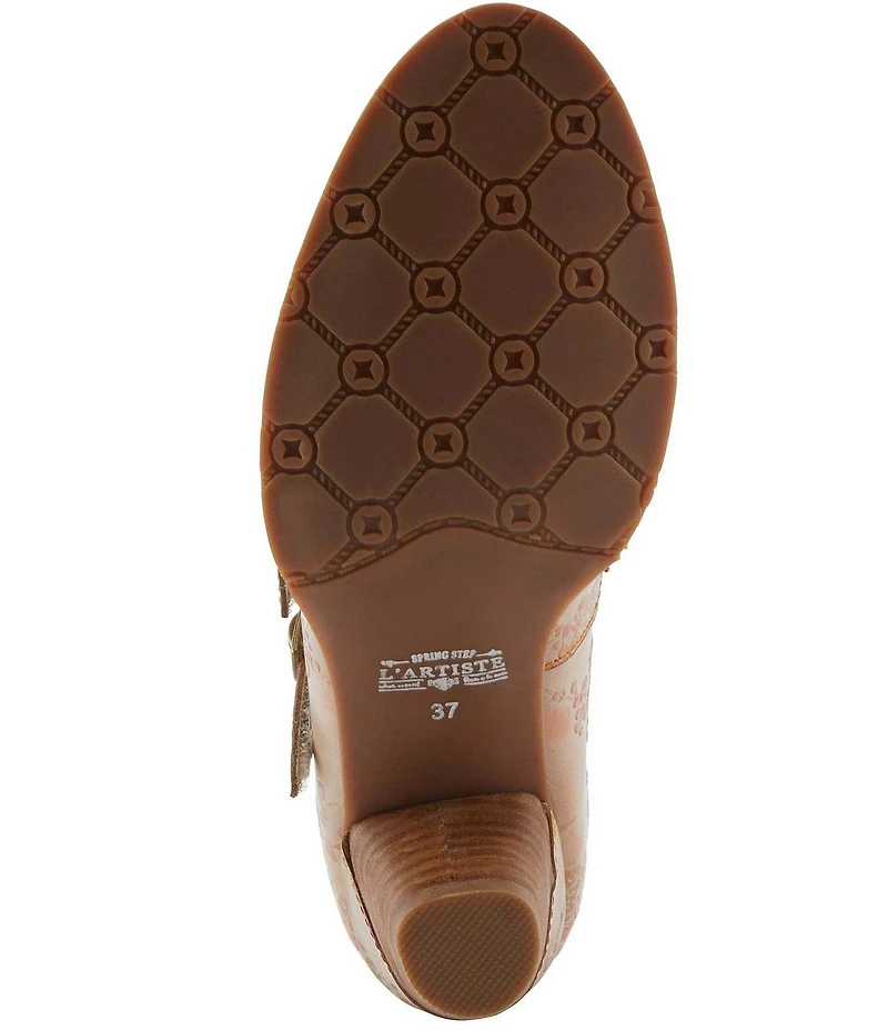 L'ARTISTE Gaviria Floral Leather Brogue Detail Double Strap Mary Jane Pumps