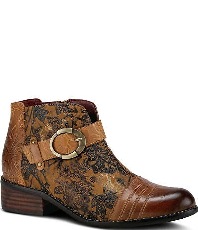 L'ARTISTE Georgiana Hand Painted Leather Buckle Hardware Strap Booties