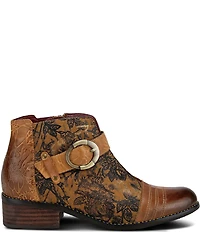 L'ARTISTE Georgiana Hand Painted Leather Buckle Hardware Strap Booties