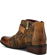 L'ARTISTE Georgiana Hand Painted Leather Buckle Hardware Strap Booties