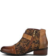 L'ARTISTE Georgiana Hand Painted Leather Buckle Hardware Strap Booties