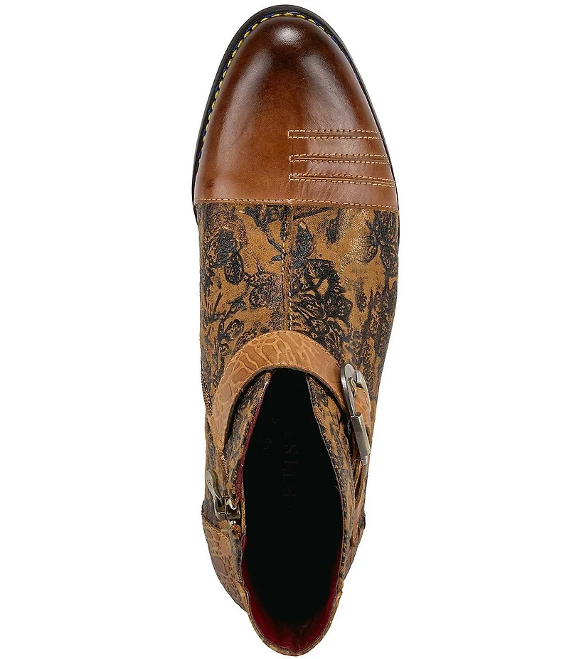 L'ARTISTE Georgiana Hand Painted Leather Buckle Hardware Strap Booties