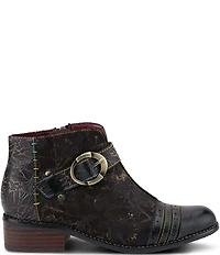 L'ARTISTE Georgiana Hand Painted Leather Buckle Hardware Strap Booties
