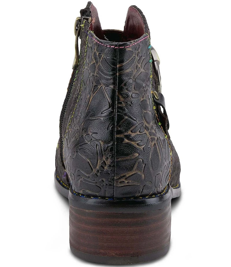 L'ARTISTE Georgiana Hand Painted Leather Buckle Hardware Strap Booties