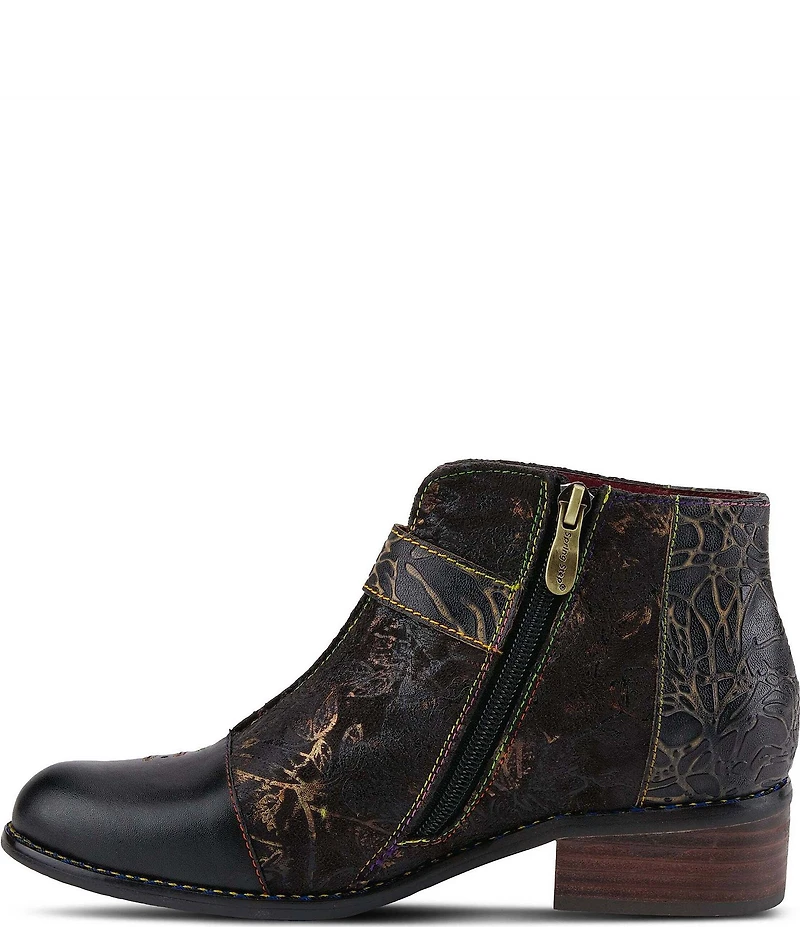 L'ARTISTE Georgiana Hand Painted Leather Buckle Hardware Strap Booties