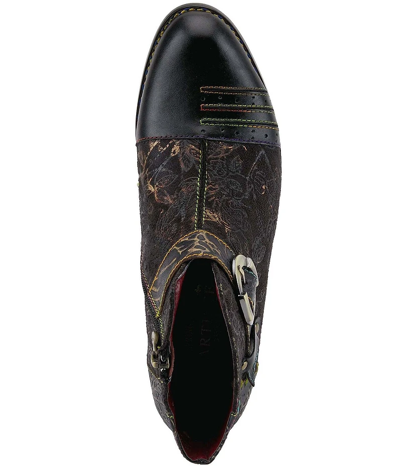 L'ARTISTE Georgiana Hand Painted Leather Buckle Hardware Strap Booties