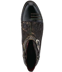 L'ARTISTE Georgiana Hand Painted Leather Buckle Hardware Strap Booties